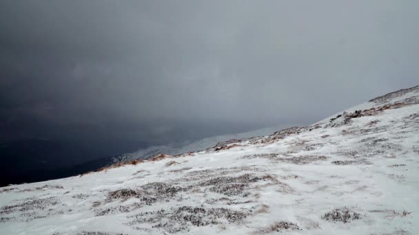 Dramatisk Himmel Vintern Karpaterna Snöstorm Vinter Hills Snöstorm Vinter Bergen — Stockvideo