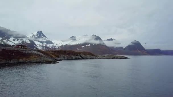 Vista Aérea Las Islas Lofoten Cielo Orilla Del Mar Las — Vídeos de Stock