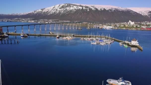 Widok Lotu Ptaka Most Tromso Norwegia Tromso Panoramiczny Widok Skandynawskie — Wideo stockowe