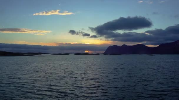 Sunrise Noorwegen Dawn Lofoten Islands Luchtfoto Zonsopgang Senja Eiland Noorwegen — Stockvideo