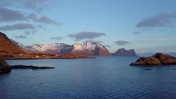 Vista Aérea Del Amanecer Hamn Amanecer Las Islas Lofoten Vista — Vídeos de Stock