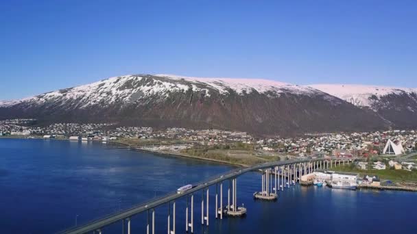 Légihíd Tromso Norvégiai Hídhoz Tromso Panoráma Skandináv Város Norvégia — Stock videók