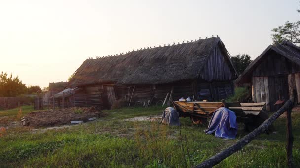 Noche Antiguo Pueblo Pueblo Con Casas Antiguas Atardecer Pueblo Tradicional — Vídeo de stock