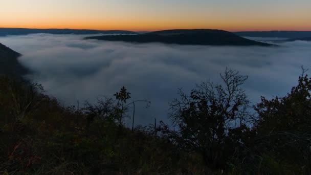 Zeitraffer Des Nebels Über Dem Fluss Bei Sonnenaufgang Dichter Nebel — Stockvideo