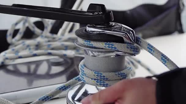 Work Yacht Winch Rope Yacht Rope Winch Yacht Twisted Rope — Stock Video