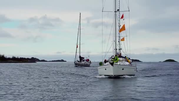 Barche Vela Sulle Isole Lofoten Barche Vela Nel Mare Norvegia — Video Stock