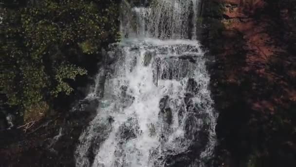 Aerial View Autumn Waterfall Aerial View Waterfall Autumn Foliage Waterfall — Stock Video