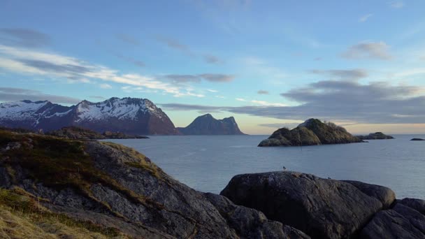 Sunrise Lofoten Islands Dawn Lofoten Islands Luchtfoto Sunrise Senja Eiland — Stockvideo