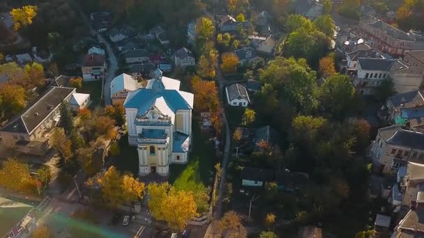 Veduta Aerea Della Cattedrale Cattolica Autunno Cattedrale Cattolica Ucraina Autunno — Video Stock