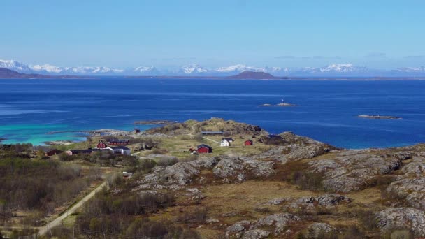 挪威Svolvaer Norwegian Town Aerial View Fishing Huts Stand Village Arctic — 图库视频影像