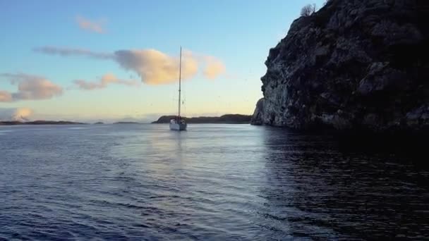 Yachts Mouettes Coucher Soleil Sur Fond Des Îles Lofoten Goélands — Video