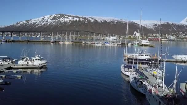 Bridge Lofoten Islands View Yacht Landscape Lofoten Islands Aerial View — Stock Video