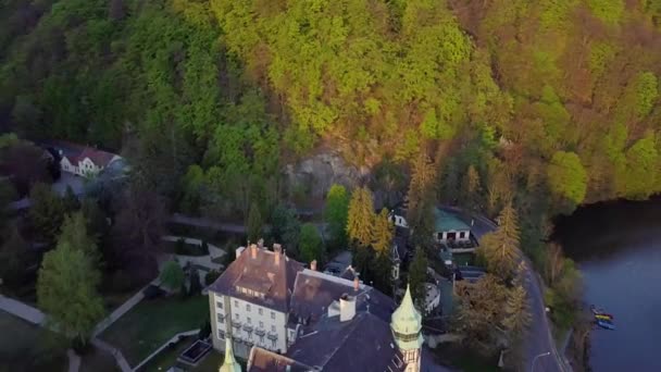 Vista Aérea Del Castillo Lillafured Miskolc Vídeo Aéreo Muestra Castillo — Vídeo de stock