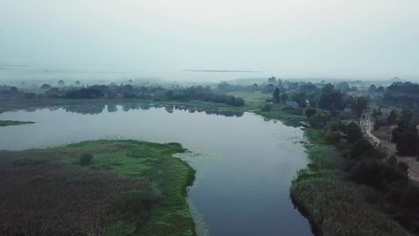 Luftaufnahme Des Morgennebels Über Seen Nebel Vor Sonnenaufgang Auf Der — Stockvideo