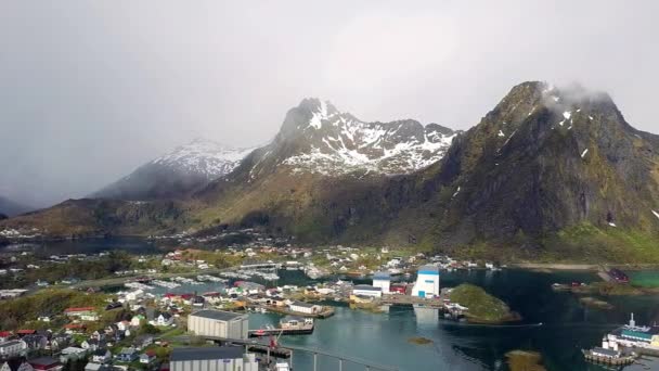 Вид Воздуха Svolvaer Norway Svolvaer Вид Воздуха Норвежский Город Рыбацкие — стоковое видео