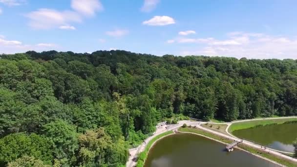 Luftaufnahme Des Schönen Parks Mit See Luftaufnahme Des Parks Feofania — Stockvideo