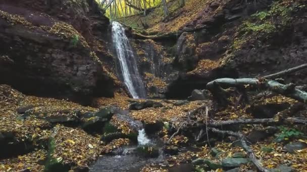 Flygfoto Hösten Vattenfall Flygfoto Vattenfall Och Höst Lövverk Vattenfall Höstfärger — Stockvideo