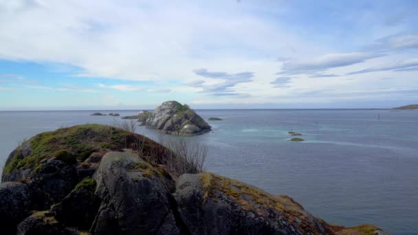 Norská Krajina Lofotenské Ostrovy Při Západu Slunce Lofotenská Vesnice Horském — Stock video