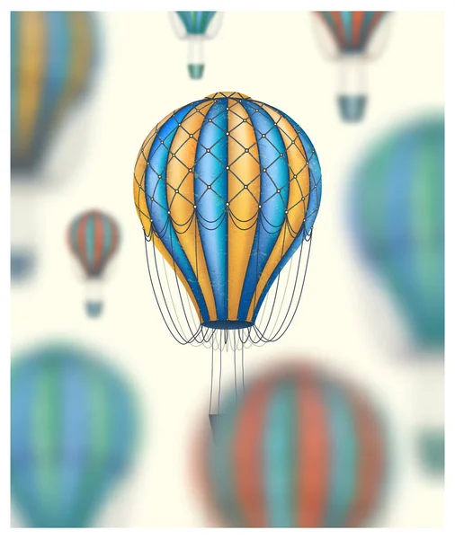 Εννοιολογική τέχνη διανυσματικά αερόστατα θολή στο φόντο. Έννοια του ταξιδιού σε όλο τον κόσμο. Vintage στυλ — Διανυσματικό Αρχείο