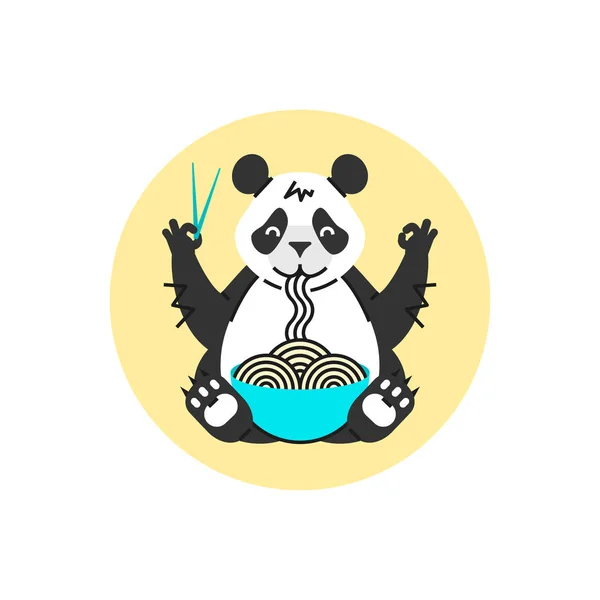 Panda jedzenie makaron z pałeczkami. Proste logo zwierząt dla chińskich café lub plakat. Stylu cartoon. — Wektor stockowy