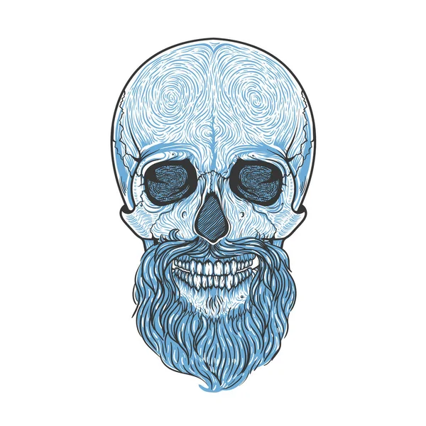 Calavera humana con estilo tribal de barba. Ilustración dibujada a mano vectorial. blackwork tatuaje boho — Archivo Imágenes Vectoriales