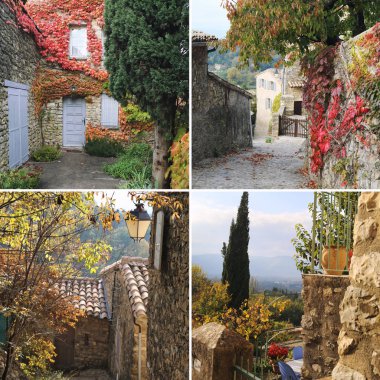 Fransa. Provence, ayrıntılı sonbahar köy cazibesi: kolaj. Odak seçici