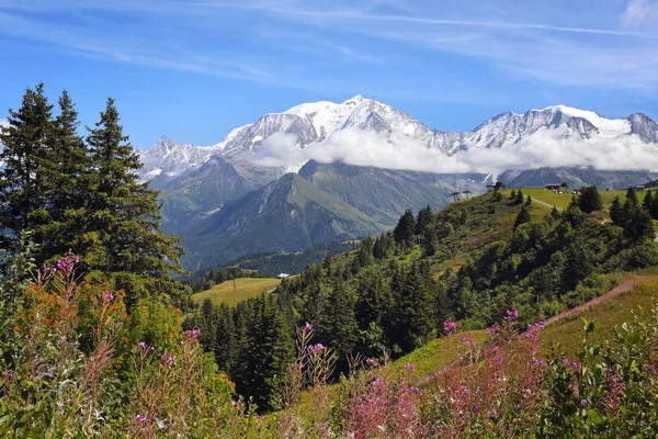 Schönheit Der Sommerlichen Berglandschaft Französische Alpen Blick Auf Den Mont — Stockfoto