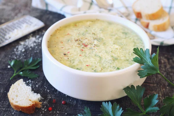 Italian food. Stracciatella soup: parsley, eggs and cheese