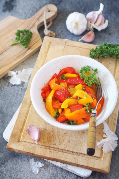 Vegetable salad: roasted tricolor bell pepper