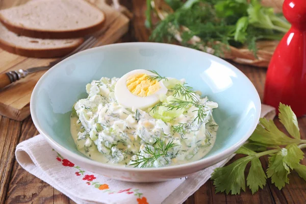 Витаминный овощной салат с укропом, сельдереем, яйцами и греческим йогуртом — стоковое фото