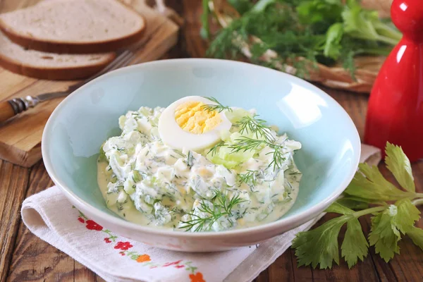 Vitamin-Gemüsesalat mit Dill, Sellerie, Eiern und griechischem Joghurt — Stockfoto