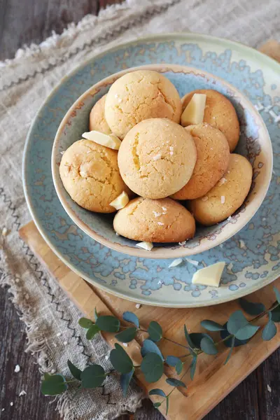 Coconut Cookies White Chocolate Toned Image — Stock Photo, Image