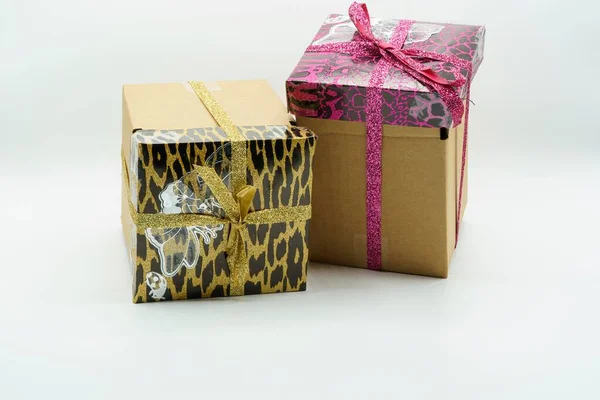 Rózsaszín Arany Ajándékok Csomagolva Egy Ünnepségre — Stock Fotó