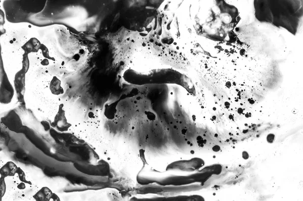 Abstract ink background. Moving liquid paint in water. White abstract shapes in chaotic movement. Artistic creative handmade illustration. Minimalistic style.