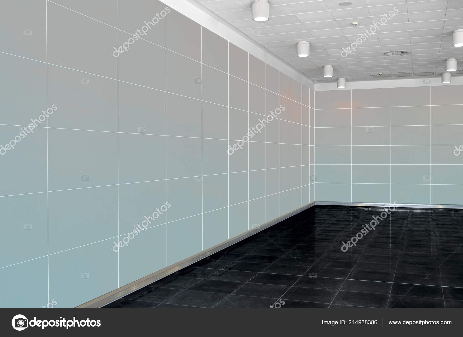 Big Empty Room Interior Light Grey Wall Whire Ceiling Dark