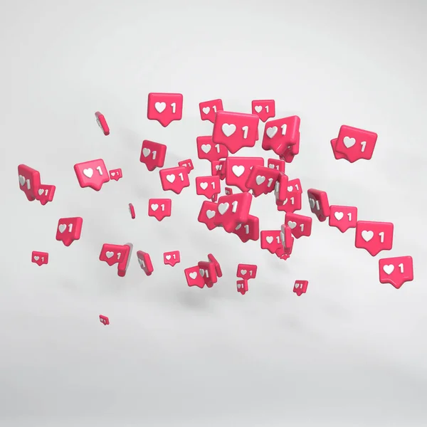 Dristig rosa 3 d-er. Skinnende, glinsende plastblikk. Hvit bakgrunn med skygger. Kontovekst, samhandling og tilknytning, problemer med internettavhengighet. Digitalt liv og følelser . – stockfoto