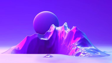 3d abstract background with space for text. Futuristic planet in purple, ink and blue colors. Bright trendy gradients. Mix of matt and glossy textures. Scene for posters, flyers, web and social media clipart