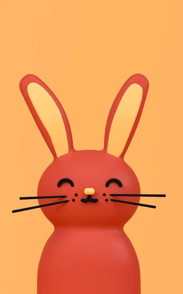 3d rendering illustration of  cute kawaii Easter holiday rabbit. Funny bright animal  vertical wallpaper. Shiny plastic material. Cartoon style character. Ears up and happy face emotion with smile. — Stock Photo, Image