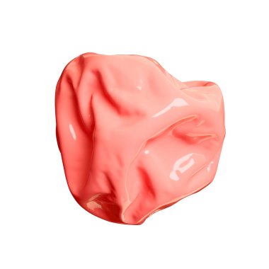 Beyaz arka plan üzerinde izole yumuşak sıkıştırılmış buruşturulmuş top şekli 3d render illüstrasyon. Taze mercan şeftali rengi. Yansımaları ve gölgeleri ile parlak malzeme. Grafik tasarım için modaya uygun sanat