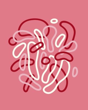 Soyut vektör sanat şekilleri illüstrasyon. Sıvı sıvı etkisi bileşimi. Organik çizgi, serbest el çizimi. Afiş, afiş, grafik tasarım projeleri için trendy sanatsal minimal renkli dekorasyon. 