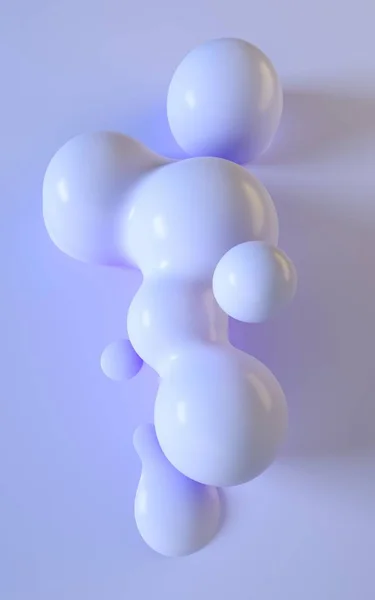 3D レンダリングイラストレーション。抽象的な滑らかな液体の形。ストーリーやグラフィックデザインプロジェクトのための垂直背景デザイン。ボールと泡。柔らかく、薄い紫色の青色。プラスチックルック素材 — ストック写真
