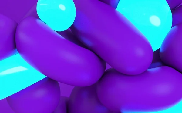 ソフトダイナミック形状の3Dレンダリングイラスト。大胆な紫色とネオンライト素材。創造的な芸術的背景。トレンディーなコンピュータ現代美術デザイン. — ストック写真