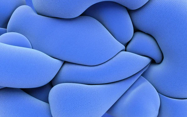 3d abstract shapes rendering illustration. Blue compressed abstraction. Trendy computer graphics with bright vivid colors. Textured fabric look.