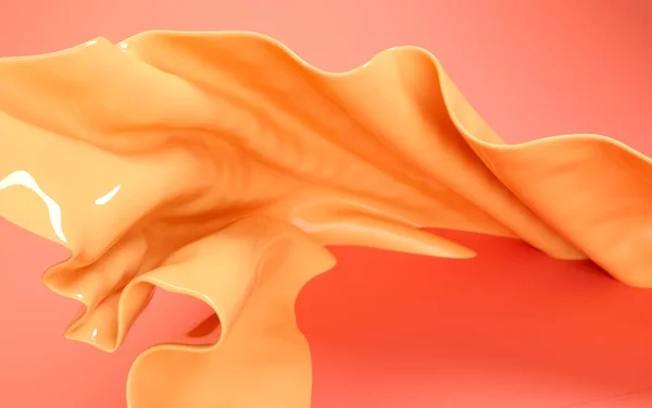 Ilustrasi rendering 3d bahan kuning kain lembut pada latar belakang datar. Wallpaper format horisontal — Stok Foto