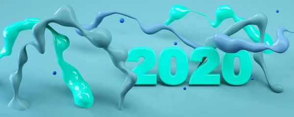 2020 nuovo banner celebrazione anno in colori e stile di tendenza creativa. Modello astratto di forme. Illustrazione rendering 3d . — Foto Stock