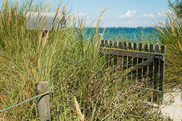 Staré Dřevěné Zahradní Dveře Stojící Pláži Heiligenhafen Baltského Moře — Stock fotografie
