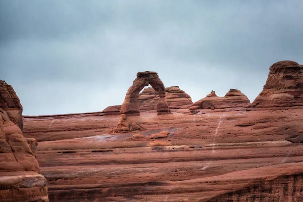 Famoso Arco Delicado Utah Disparado Desde Lado Opuesto Del Cañón — Foto de Stock