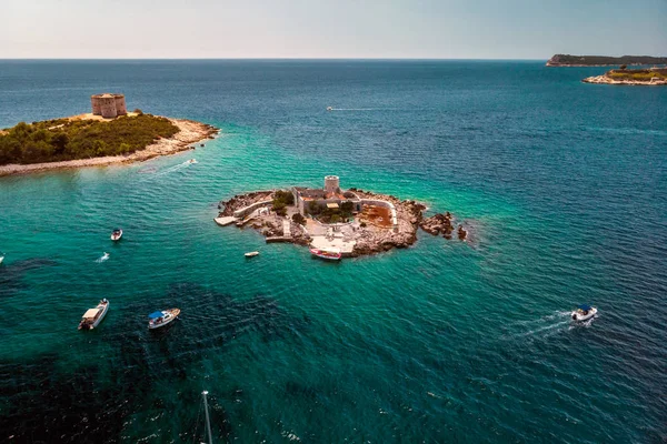 Vista Puesta Sol Belleza Sobre Sveti Stefan Pequeño Islote Complejo — Foto de Stock