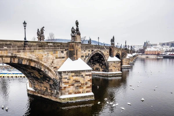 Karlův Most Zimě Ráno Praze Česká Republika Tento Most Nejstarší — Stock fotografie