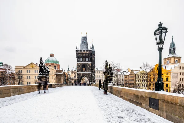 Karlsbroen Vinteren Morgen Prag Tjekkiet Denne Bro Den Ældste Byen - Stock-foto